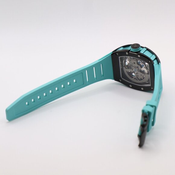 Luxury 39mm Skeleton Automatic Watch | Black Case & Cyan Bands | New - Picture 3 of 7